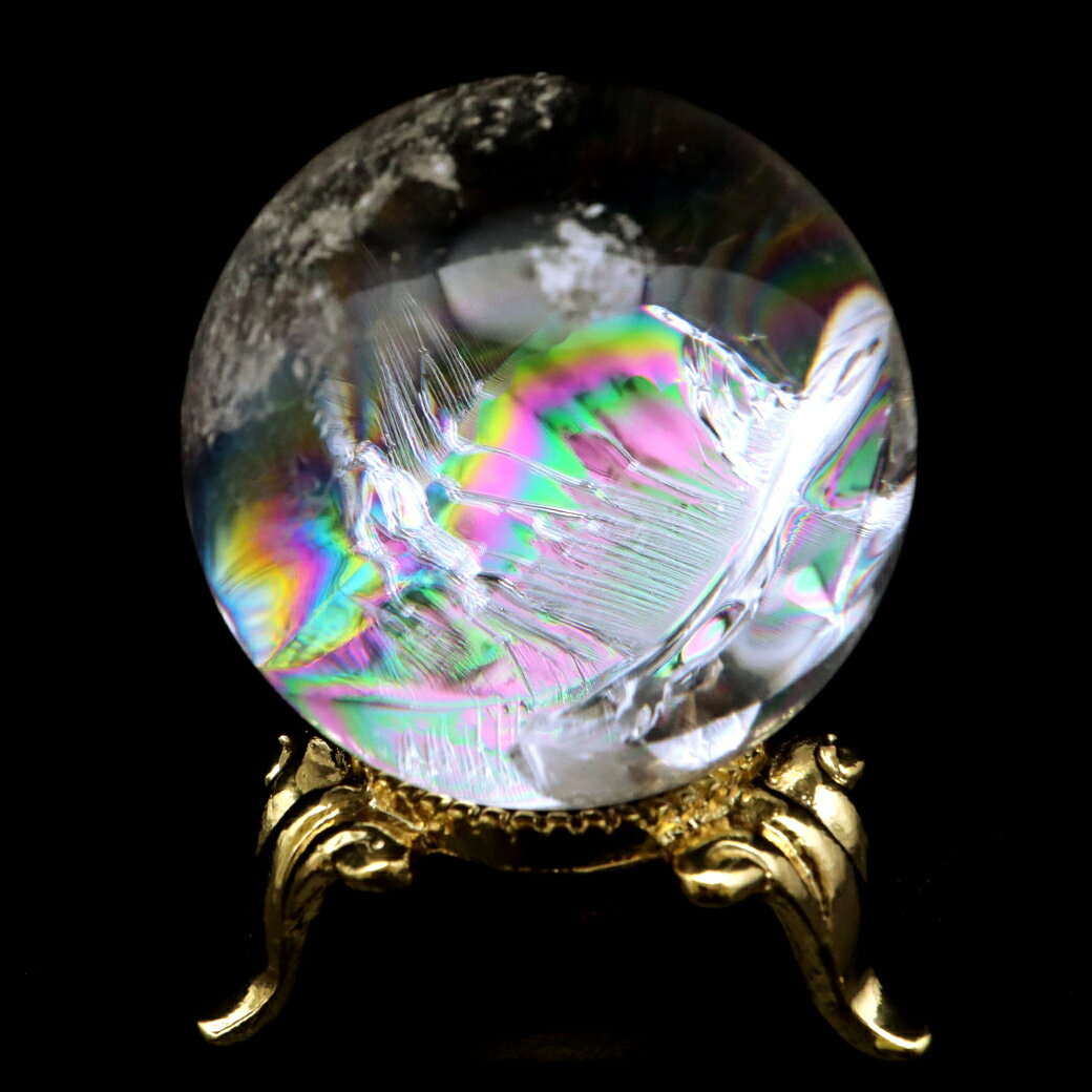 アイリスクォーツ 丸玉 水晶 虹入り AA 天然 直径約35mm 台座付き レイン...