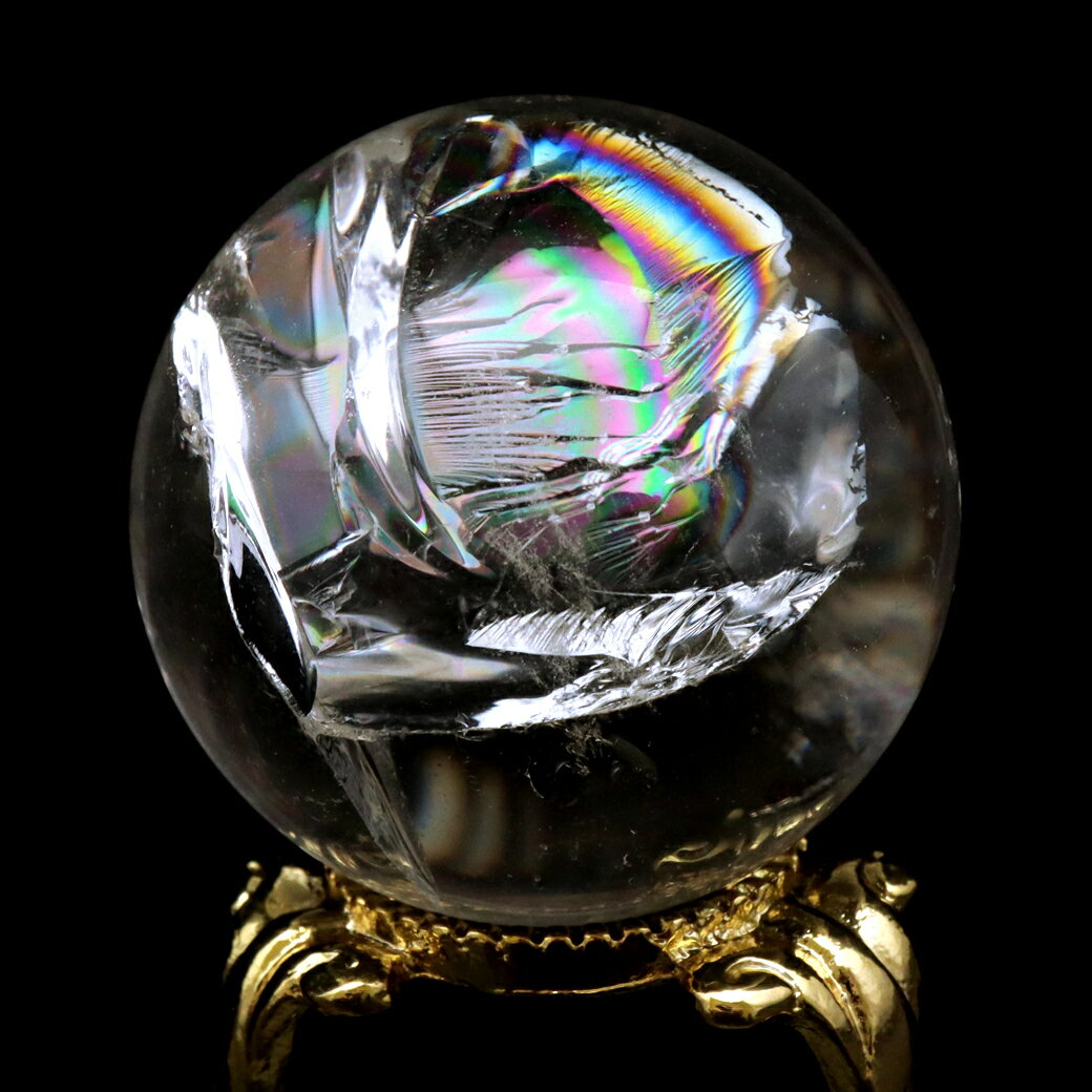 アイリスクォーツ 丸玉 水晶 虹入り AA 天然 直径約35mm 台座付き レインボー パワーストーン 天然石 1点もの 置き物 玉 球 本物 風水 グッズ 占い