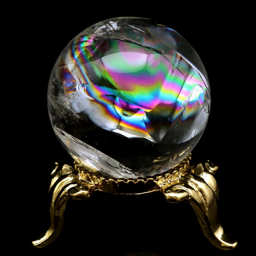 アイリスクォーツ 丸玉 水晶 虹入り AA 天然 直径約29mm 台座付き レイン...