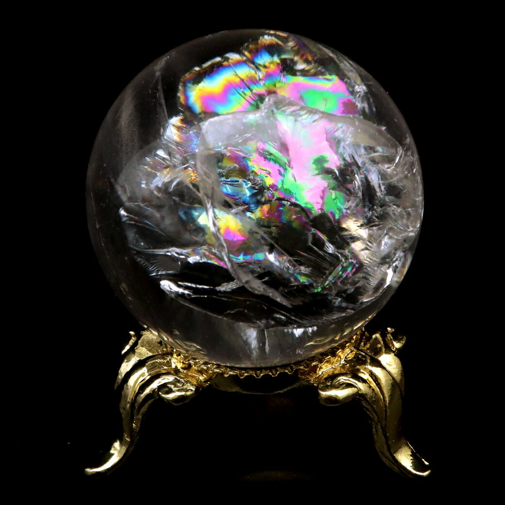 アイリスクォーツ 丸玉 水晶 虹入り AA 天然 直径約34mm 台座付き レイン...