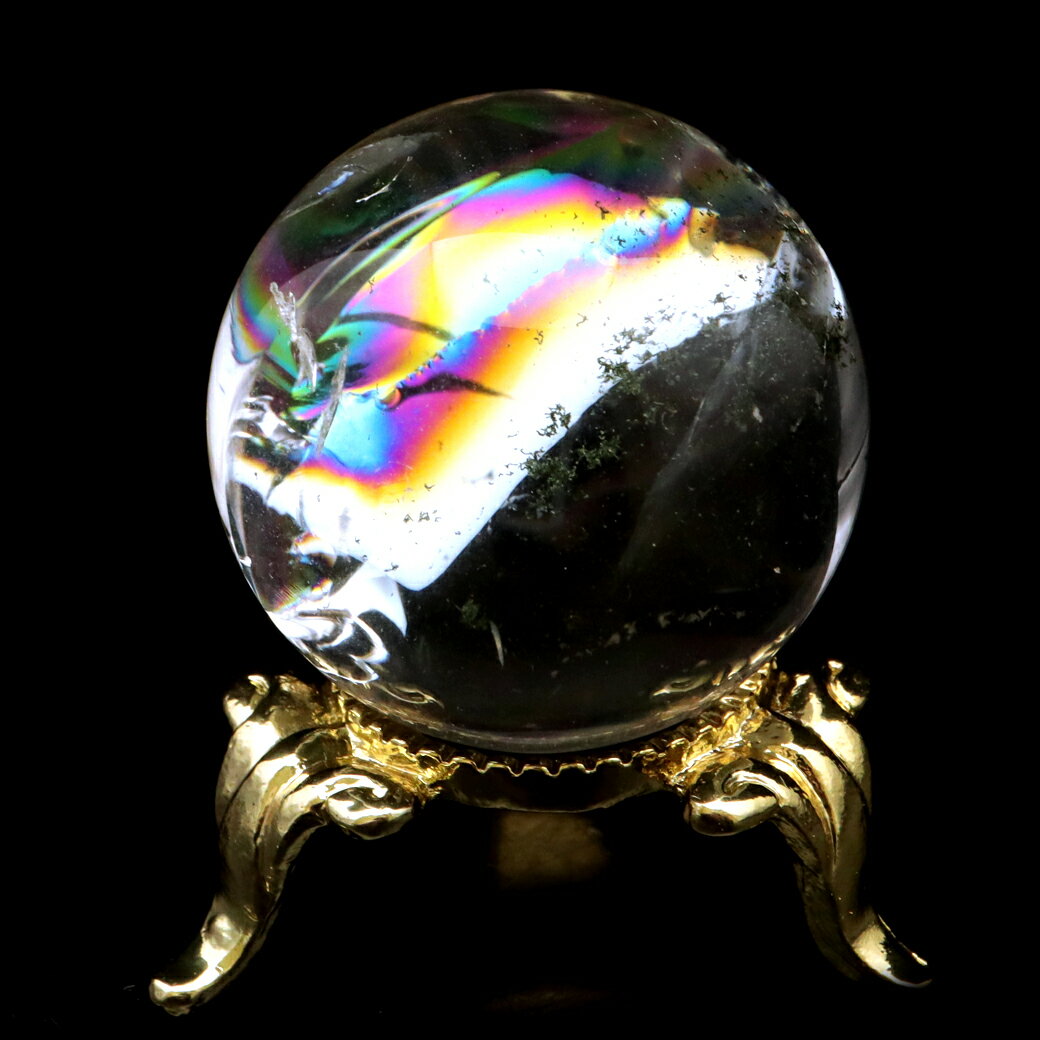 アイリスクォーツ 丸玉 水晶 虹入り AA 天然 直径約30mm 台座付き レイン...