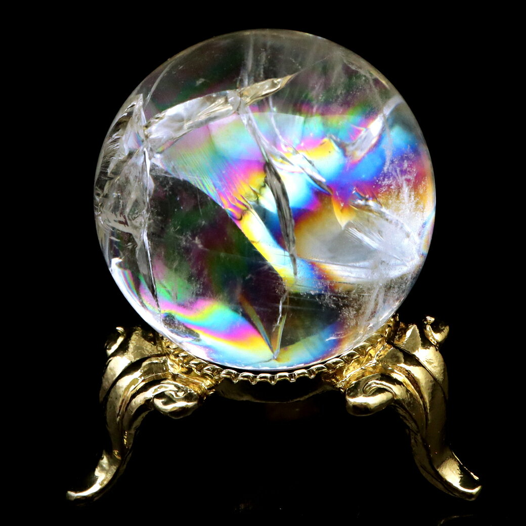 アイリスクォーツ 丸玉 水晶 虹入り AA 天然 直径約29mm 台座付き レイン...
