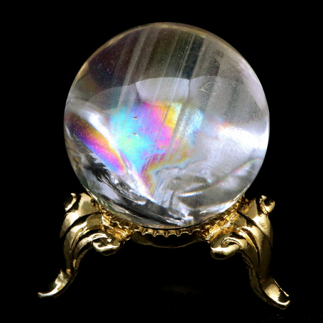 アイリスクォーツ 丸玉 水晶 虹入り AA 天然 直径約28mm 台座付き レイン...