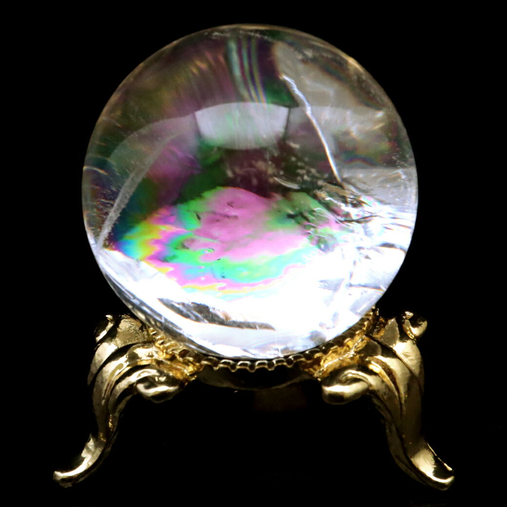 アイリスクォーツ 丸玉 水晶 虹入り AA 天然 直径約29mm 台座付き レイン...