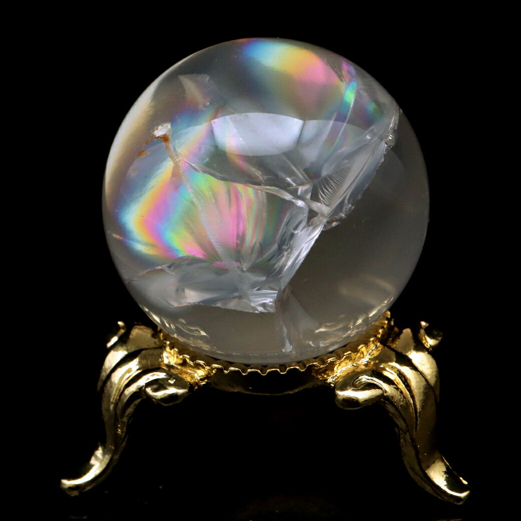 アイリスクォーツ 丸玉 水晶 虹入り AA 天然 直径約28mm 台座付き レイン...