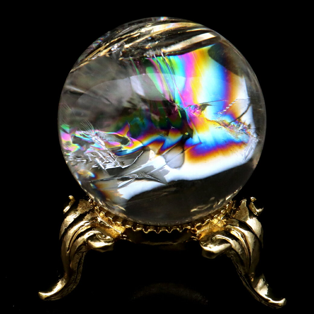 アイリスクォーツ 丸玉 水晶 虹入り AA 天然 直径約30mm 台座付き レイン...