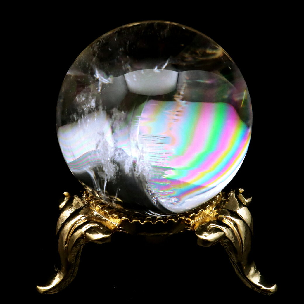 アイリスクォーツ 丸玉 水晶 虹入り AA 天然 直径約29mm 台座付き レイン...