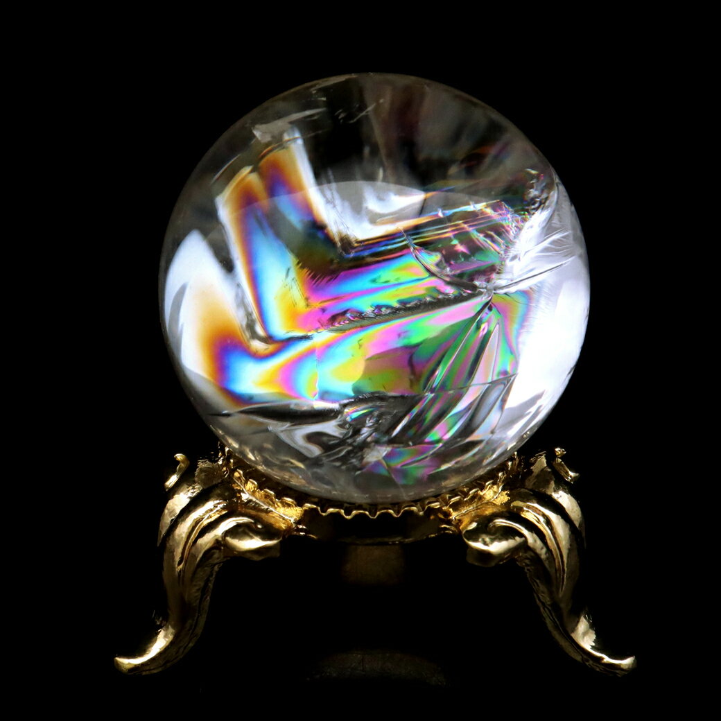 アイリスクォーツ 丸玉 水晶 虹入り AA 天然 直径約30mm 台座付き レイン...