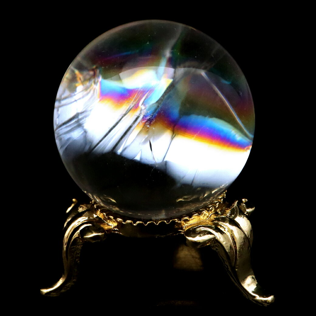アイリスクォーツ 丸玉 水晶 虹入り AA 天然 直径約30mm 台座付き レイン...