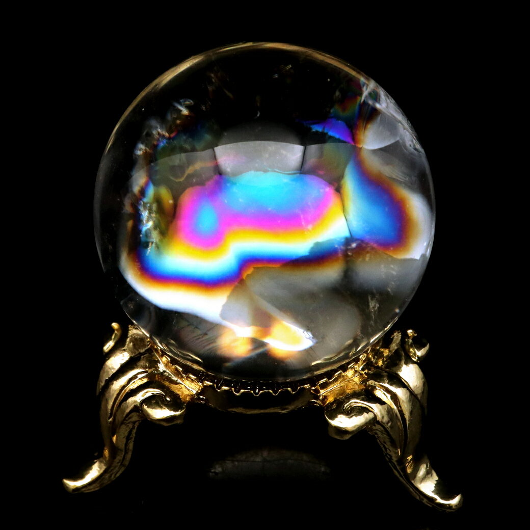 アイリスクォーツ 丸玉 水晶 虹入り AA 天然 直径約30mm 台座付き レイン...