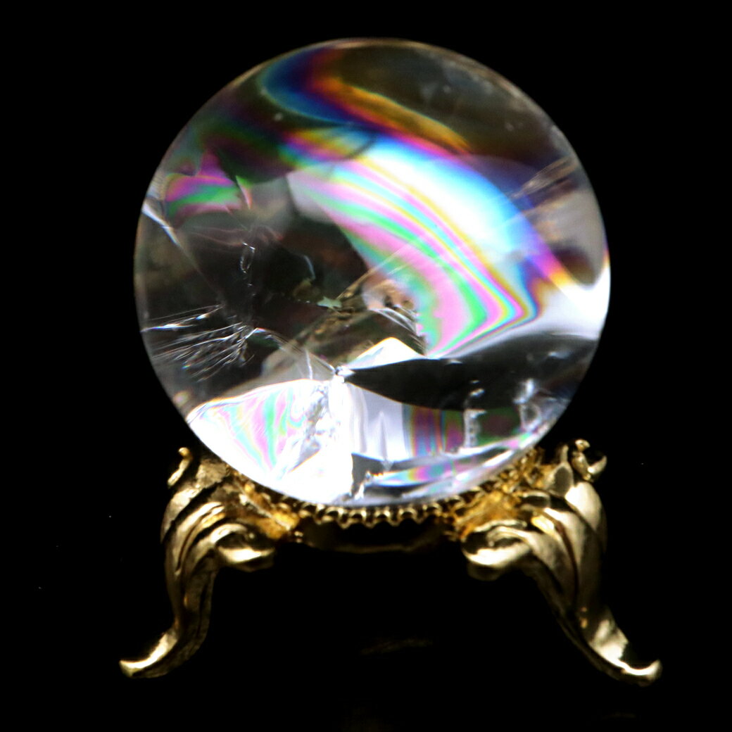 アイリスクォーツ 丸玉 水晶 虹入り AA 天然 直径約31mm 台座付き レイン...