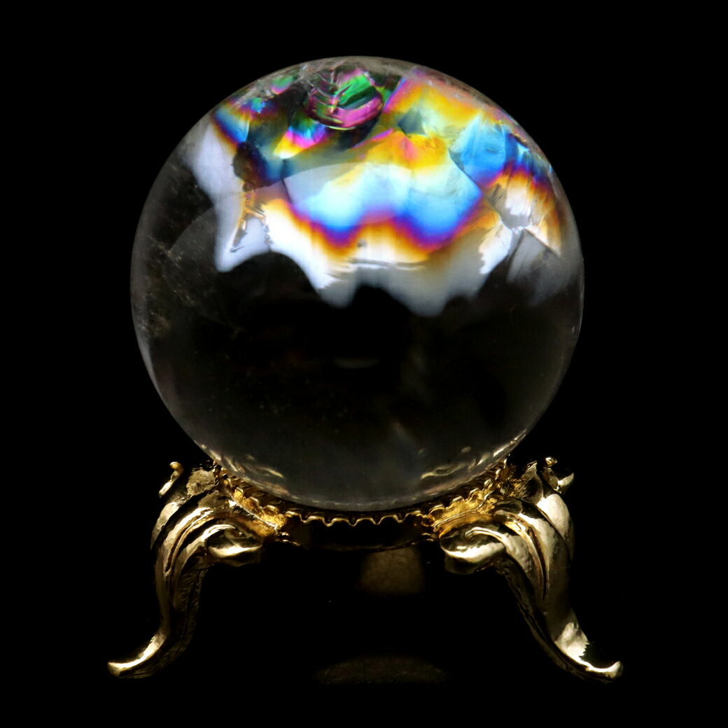 アイリスクォーツ 丸玉 水晶 虹入り AA 天然 直径約30mm 台座付き レイン...