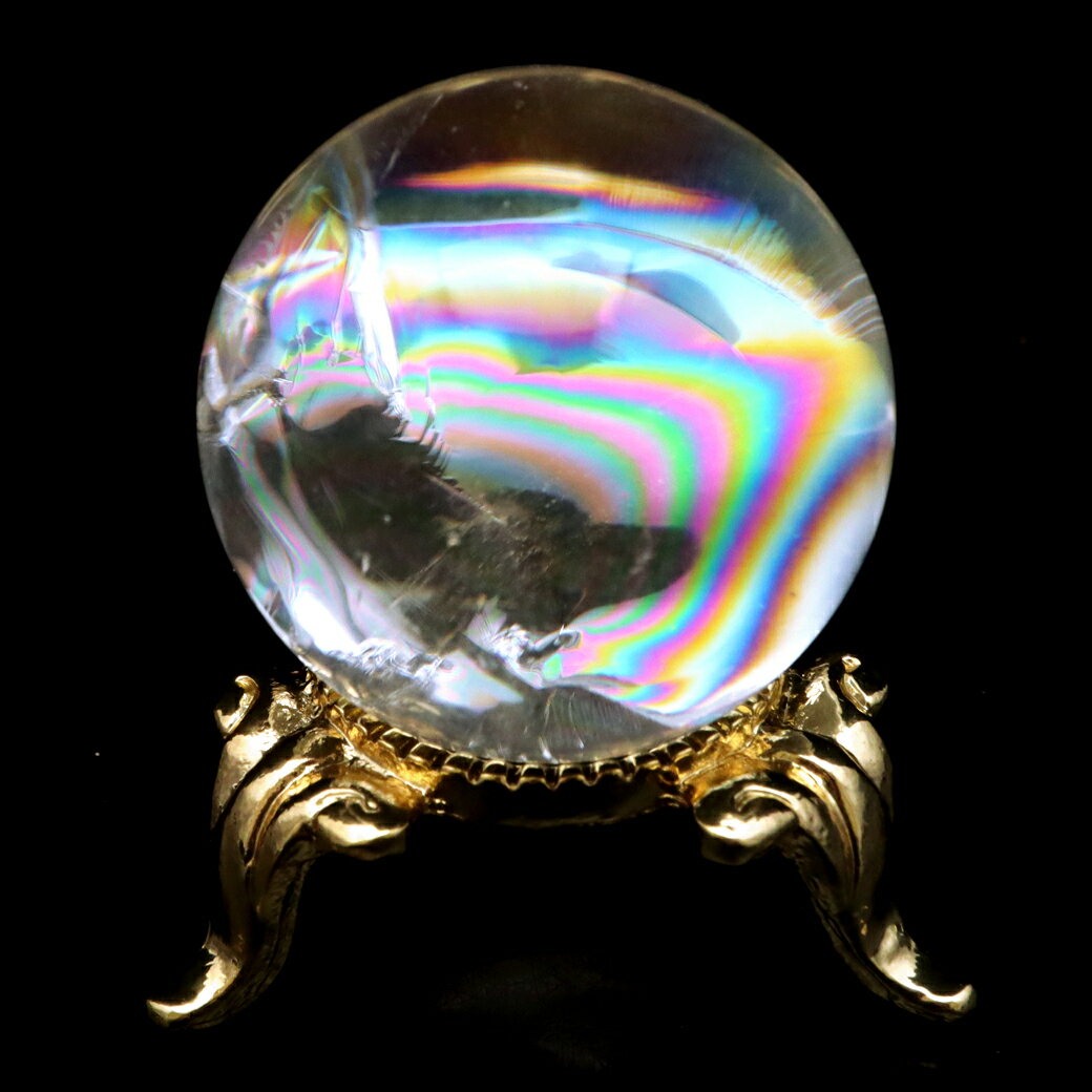 アイリスクォーツ 丸玉 水晶 虹入り AA 天然 直径約31mm 台座付き レイン...