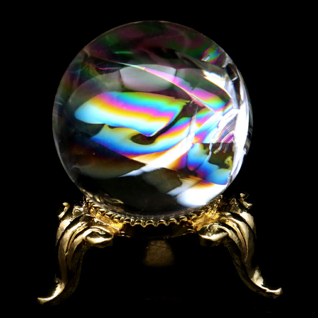 アイリスクォーツ 丸玉 水晶 虹入り AA 天然 直径約29mm 台座付き レイン...