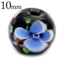 とんぼ玉 粒売り 1粒 10mm ビーズ 花柄 ラウンド バラ売り ガラスビーズ 蜻蛉玉 藍色 インディゴブルー 父の日 贈り物 ギフト プレゼント