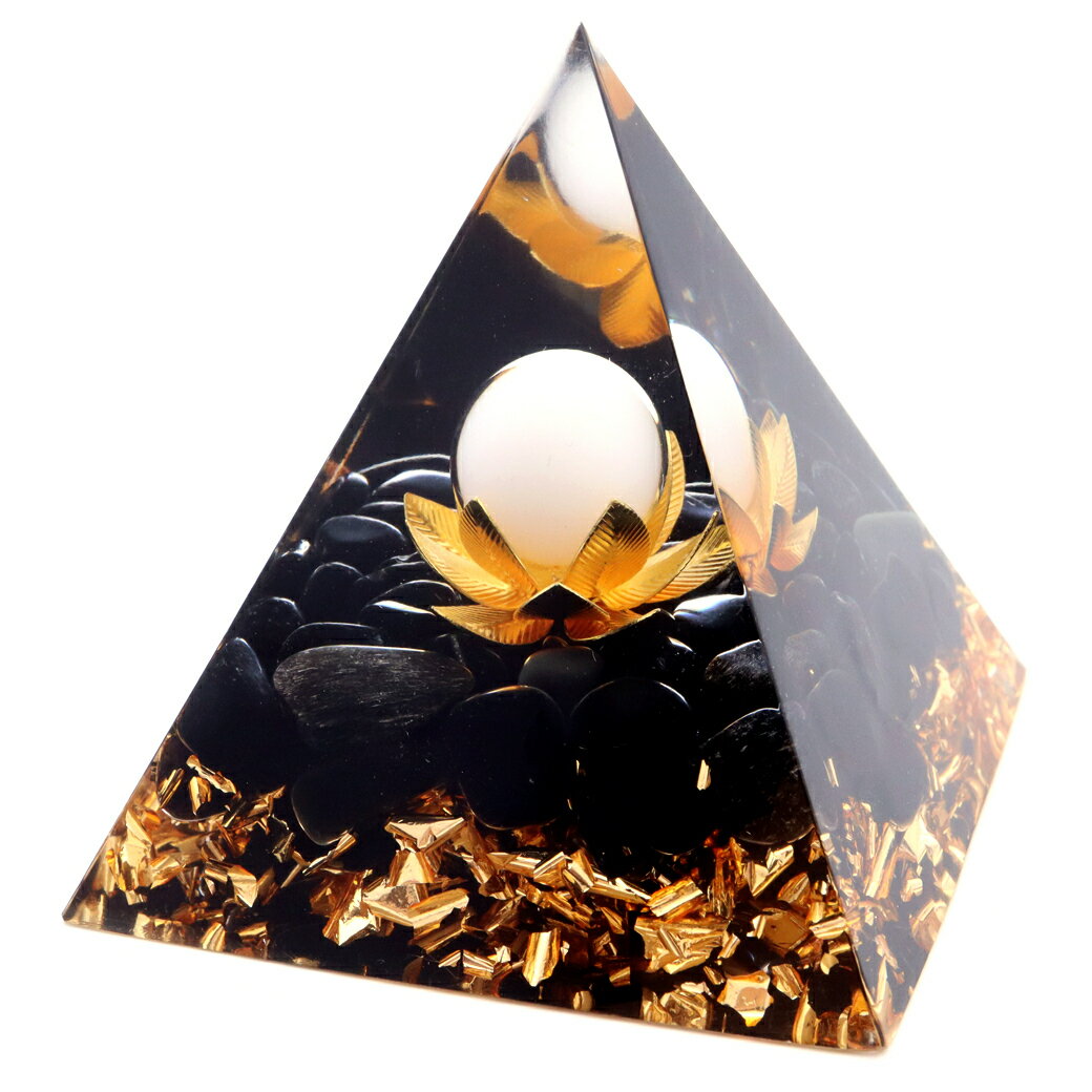 オルゴナイト ピラミッド オブシディアン さざれ入り 蓮の花 orgonite pyramid 置物 天然石 パワーストーン 浄化 送料無料 父の日 贈り物 ギフト プレゼント