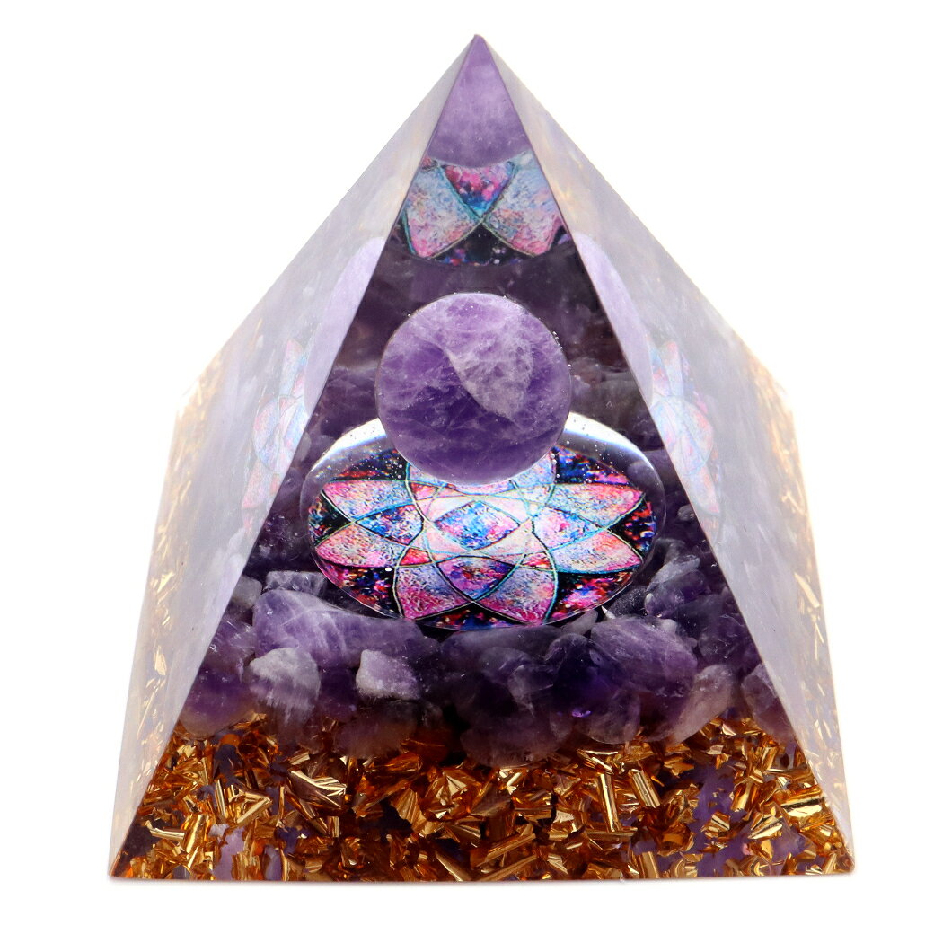 オルゴナイト ピラミッド アメジスト さざれ 丸玉入り 紫水晶 orgonite pyramid 置...