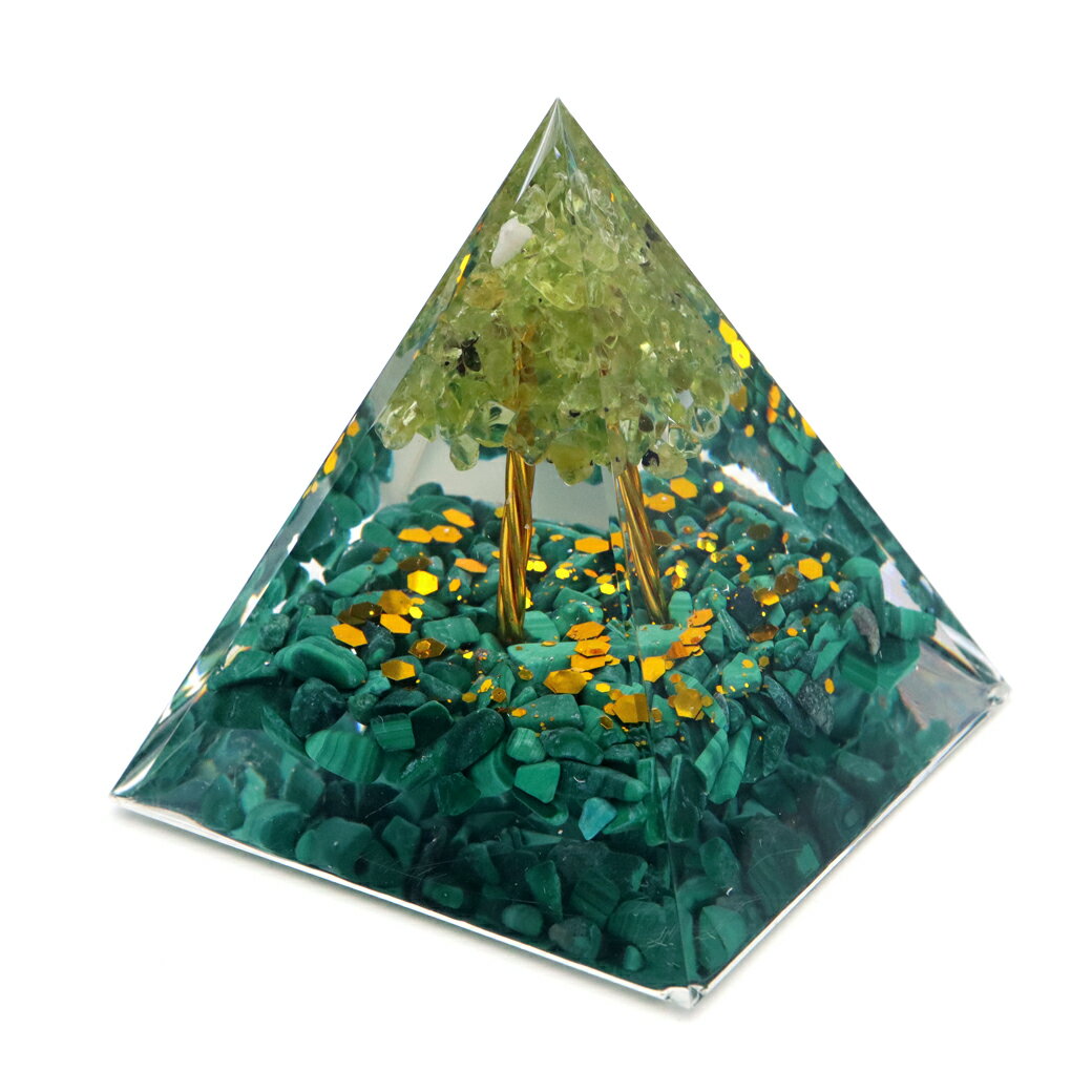 オルゴナイト ピラミッド 招財樹 ツリー 天然石 さざれ マラカイト ペリドット 幅 約5cm orgonite pyramid 置物 パワーストーン 送料無料 母の日 贈り物 ギフト プレゼント