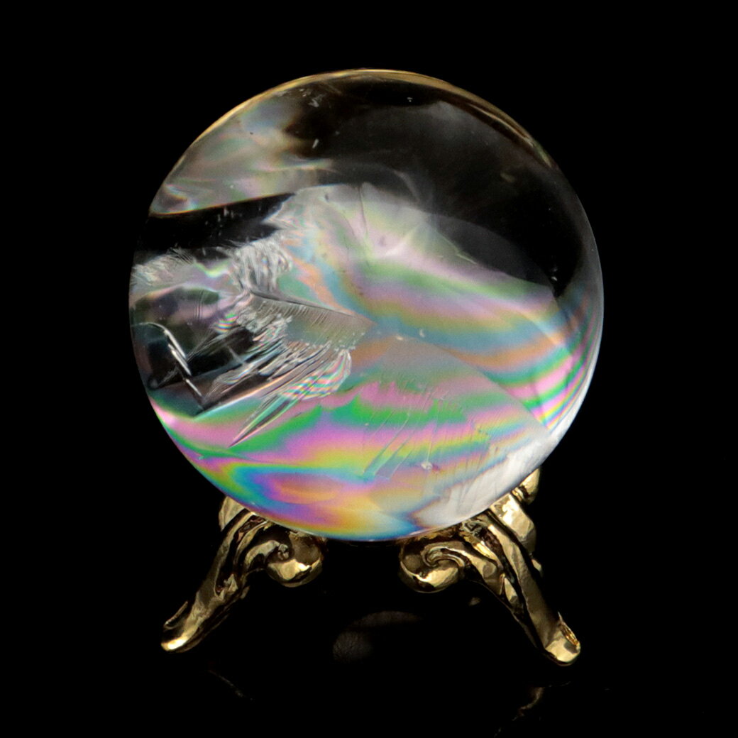 虹入り水晶 丸玉 台座付き AA 直径 26mm アイリスクォーツ ブラジル産 天然石 パワーストーン 1点もの Iris quartz 送料無料 贈り物 ギフト プレゼント クリスマス