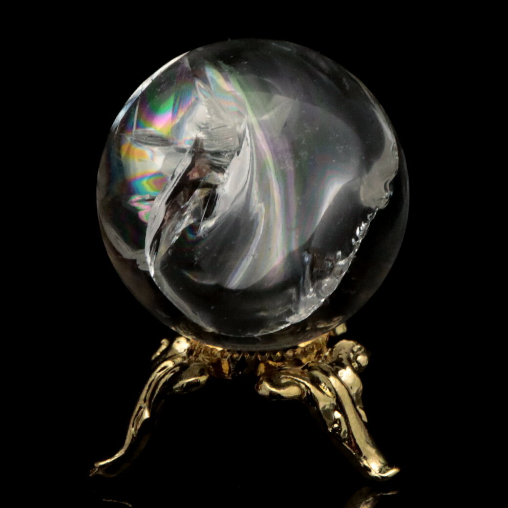 Baccarat - 虹入り水晶 丸玉 台座付き A 直径 26mm アイリスクォーツ ブラジル産 天然石 パワーストーン 1点もの Iris quartz 送料無料 贈り物 ギフト プレゼント 母の日