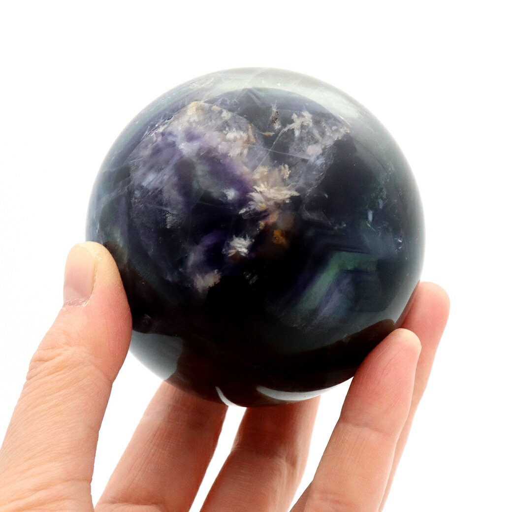 エンジェルフェザー フローライト 丸玉 直径 約70mm 木製台座付き 蛍石 天然石 1点物 父の日 贈り物 ギフト プレゼント