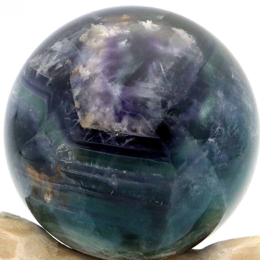 エンジェルフェザー フローライト 丸玉 直径 約70mm 木製台座付き 蛍石 天然石 1点物 父の日 贈り物 ギフト プレゼント