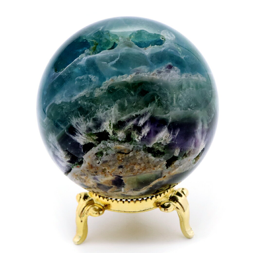 エンジェルフェザー フローライト 丸玉 直径 約58mm 台座付き 蛍石 天然石 1点物 贈り物 ギフト プレゼント クリスマス