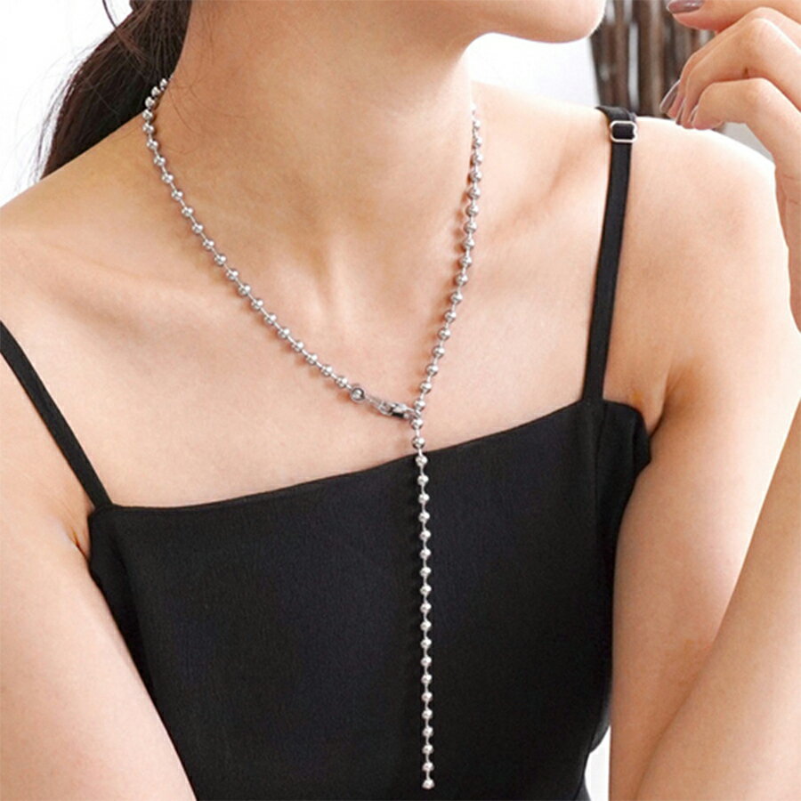 ステンレスボールチェーンネックレス サージカルステンレス シルバー ゴールド 軽い 存在感 重ね付け Yライン レディース おしゃれ 送料無料 SLENDER スレンダ an100(4)