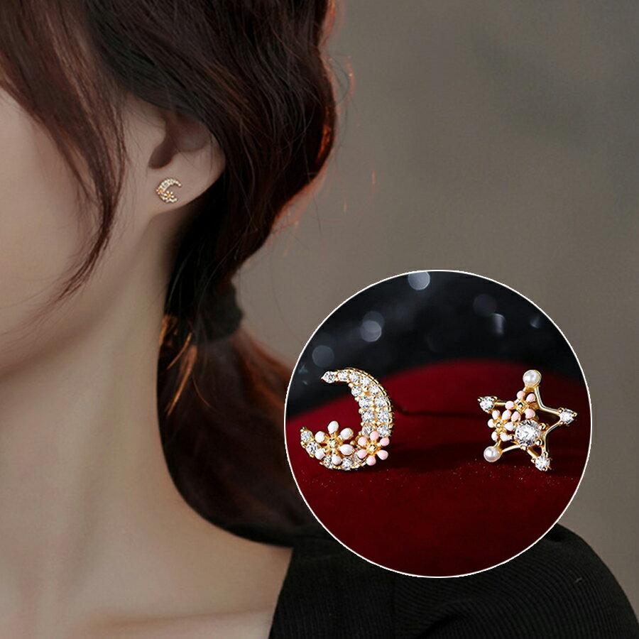 Red Coral - ムーン スターアシンメトリーデザインピアス 銀S999 上品 ゴールド シルバー 星 三日月 デート 大人女子 レディース 送料無料 SLENDER スレンダ ap276