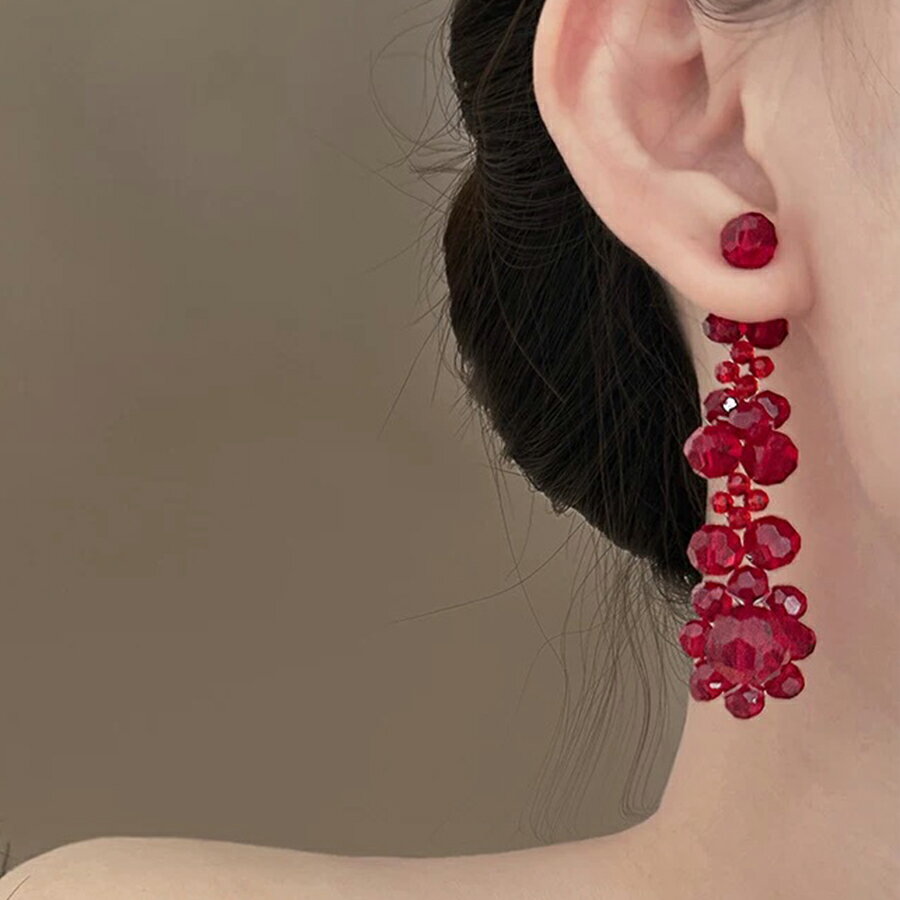 大ぶりレッドビジューデザインピアス イベント パーティー 存在感抜群 レディース 送料無料 SLENDER スレンダ ap414
