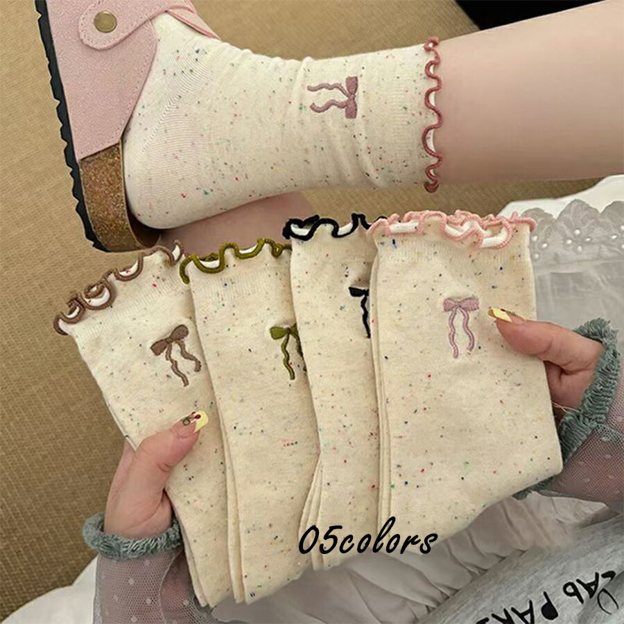 リボンデザインつぶつぶミックスカラーソックス ガーリー フェミニン 可愛い 春夏秋冬 レディース 送料無料 SLENDER スレンダ ws078