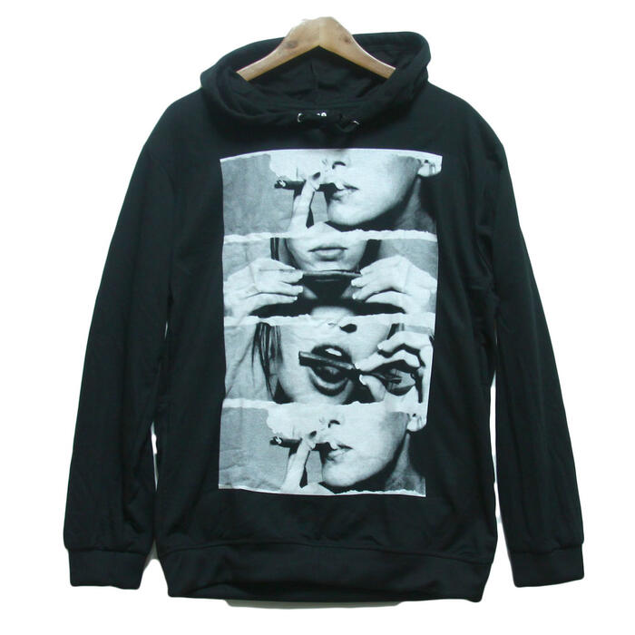 乐天商城 - 【送料無料】MAO MAO プルオーバーパーカー ブラック メンズ ストリート系 フード付き スウェット セクシガール スモーク おしゃれ 男女兼用 レディース 秋冬 長袖