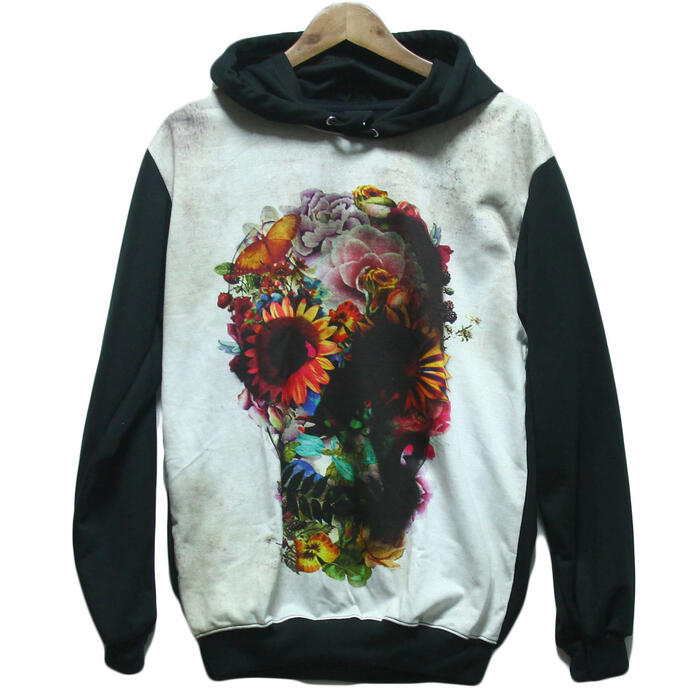 【送料無料】MAO MAO プルオーバーパーカー ストリート系 フード付き スウェット メンズ 花柄 スカル ..