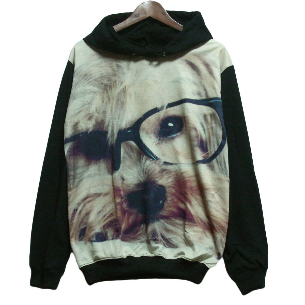 乐天商城 - 【送料無料】MAO MAO プルオーバーパーカー ブラック メンズ ヨークシャーテリア 犬 ストリート系 フード付き スウェット アニマル 動物 ペット 写真 可愛い デザイン プリント 男女兼用 レディース お洒落 秋冬 長袖