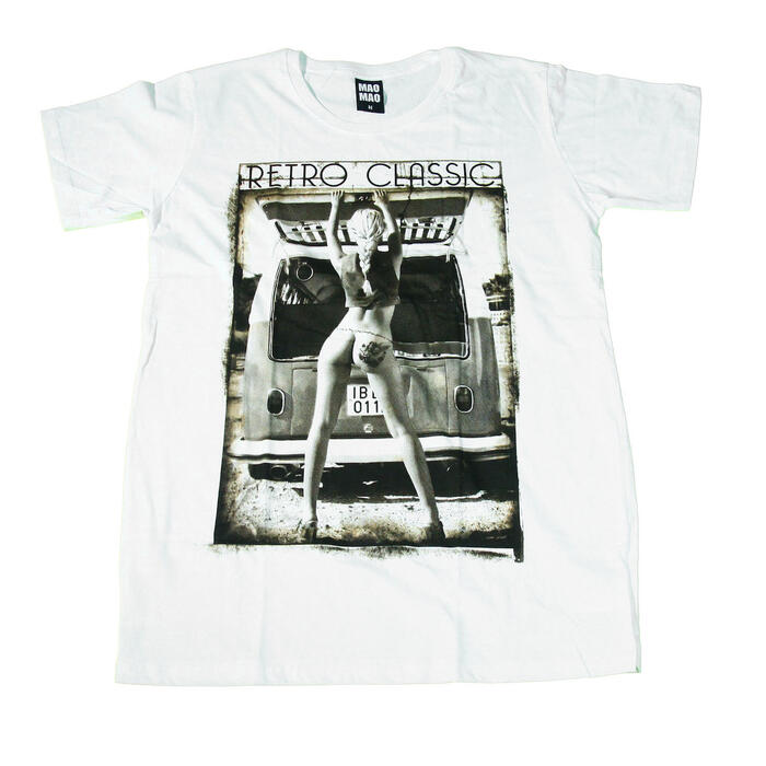 乐天商城 - 【送料無料】 MAO MAO プリントTシャツ ホワイト メンズ セクシーガール クラシックカー かわいい車 Tバック お尻 美尻 ロック おしゃれ ストリート系 クール 半袖