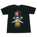 Broadway 映画Tシャツ コットンTシャツ ブラック メンズ チャッキー チャイルドプレイ Child's Play 殺人人形 ホラー映画 アメリカ おしゃれ スケーター ストリート系 M/L/XL 大きいサイズ 半袖