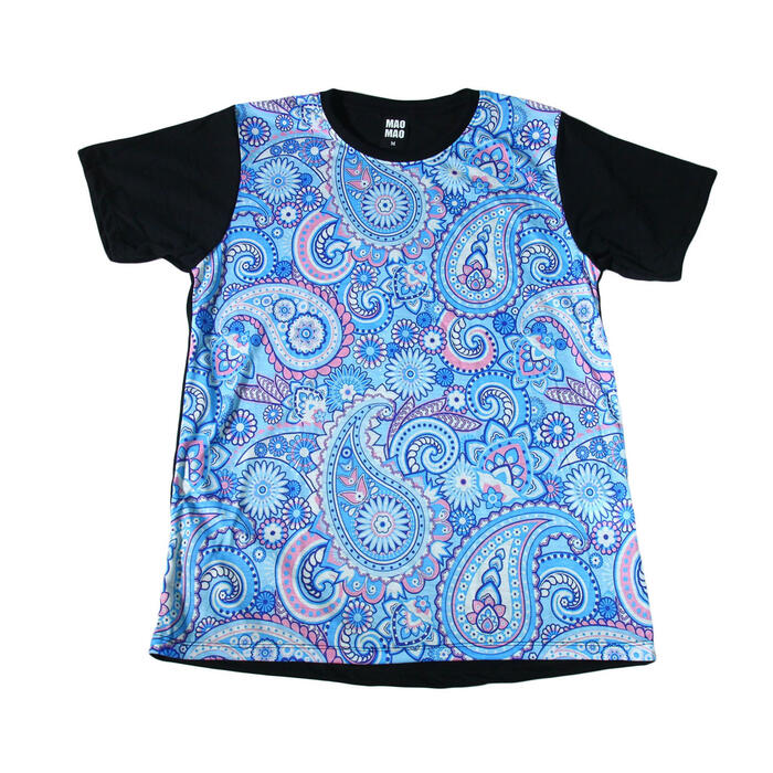 乐天商城 - 【送料無料】MAO MAO プリントTシャツ ブラック メンズ ペイズリー柄 エスニック パステル アート 総柄 アジア カワイイ おしゃれ ストリート系 カッコイイ クール インナー 柄物 半袖