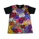【送料無料】MAO MAO プリントTシャツ ブラック メンズ 花柄 絵画 アート 花の絵 美術 アトリエ 総柄 パステル 油絵 カワイイ おしゃれ ストリート系 カッコイイ クール インナー 柄物 半袖 M/L/XLサイズ 大きいサイズ