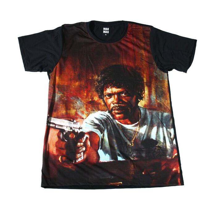 【送料無料】 MAO MAO プリントTシャツ ブラック メンズ 映画 パルプフィクション サミュエル・L・ジャクソン アメリカ 俳優 ハリウッド カワイイ おしゃれ ストリート系 カッコイイ クール インナー 柄物 半袖 M/L/XLサイズ 大きいサイズ