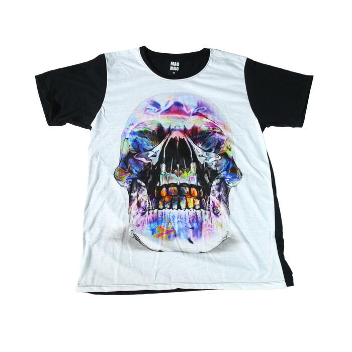 Rakuten - 【送料無料】MAO MAO プリントTシャツ ブラック メンズ ドクロ スカル ドクロ デザイン パステル アート インパクト抜群 ハードロック バイク 音楽 カワイイ おしゃれ ストリート系 カッコイイ クール インナー 柄物 半袖 M/L/XLサイズ 大きいサイズ