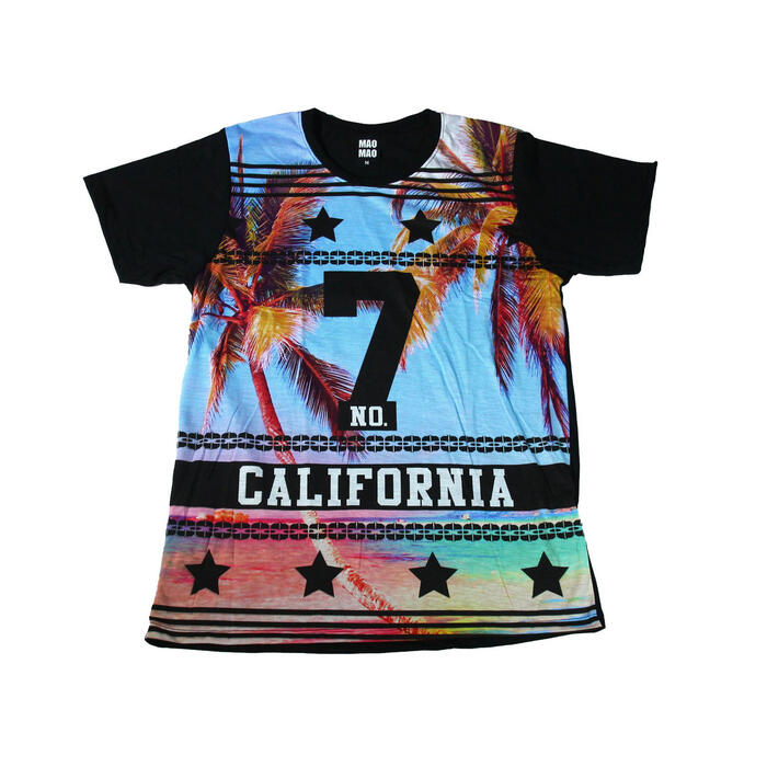 乐天商城 - 【送料無料】MAO MAO プリントTシャツ ブラック メンズ カリフォルニア ビーチ アメフト ヒップホップ ダンス アメリカ ビキニ 夏 スケーター スケートボード カワイイ おしゃれ ストリート系 カッコイイ クール インナー 柄物 半袖 M/L/XLサイズ 大きいサイズ