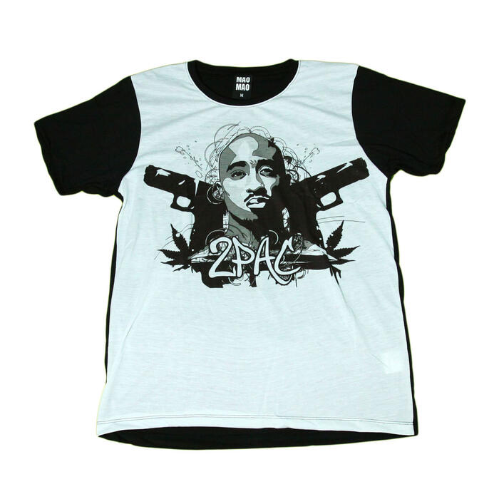 乐天商城 - 【送料無料】MAO MAO プリントTシャツ ブラック メンズ 2PAC アメリカ 映画 ヒップホップ トゥパック レジェンド ピストル ニューヨーク ハーレム NY カワイイ おしゃれ ストリート系 カッコイイ クール インナー 柄物 半袖 M/L/XLサイズ
