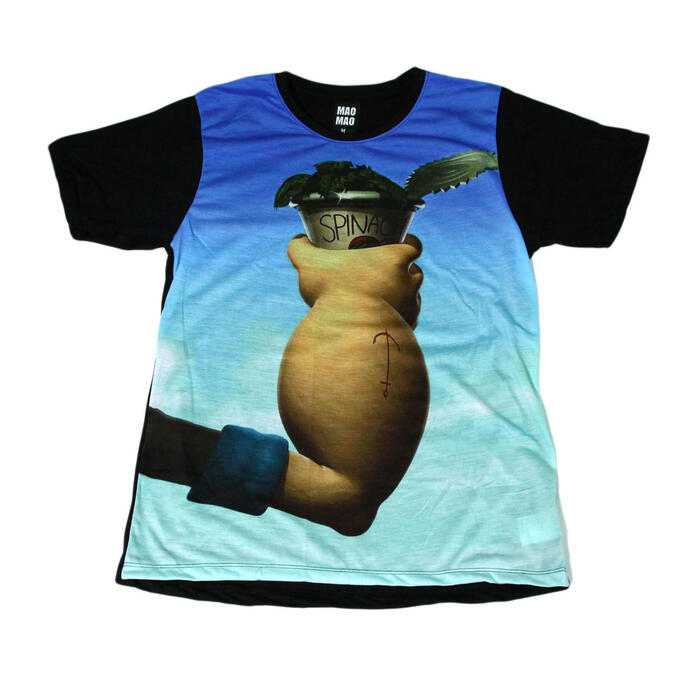 【送料無料】MAO MAO プリントTシャツ ブラック メンズ ポパイ アニメ アメコミ ほうれん草 パワー ヒ..