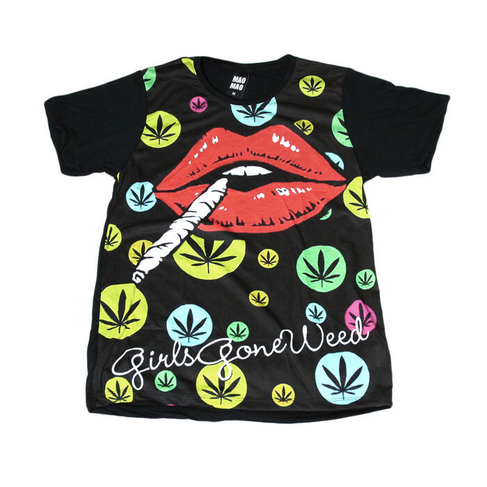 楽天メンズファッションONE SKY【送料無料】MAO MAO プリントTシャツ ブラック メンズ セクシーガール マリファナ 大麻 weed クラブ 違法 ドラッグ タバコ 解禁 医療大麻 カワイイ おしゃれ ストリート系 カッコイイ クール インナー 柄物 半袖 M/L/XLサイズ