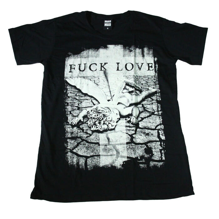 【送料無料】MAO MAO コットンTシャツ ブラック メンズ 天使 エンジェル キリスト パンクロック バンド 音楽 メッセージ 平和 ギター ストリート系 おしゃれ クール プレゼント デザインTシャツ 半袖 M/L/XLサイズ