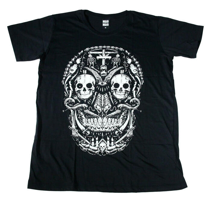 乐天商城 - 【送料無料】MAO MAO コットンTシャツ ブラック メンズ スカル ガイコツ ドクロ パンクロック 十字架 クロス 音楽 バイク ライダー ストリート系 おしゃれ クール プレゼント デザインTシャツ 半袖 M/L/XLサイズ