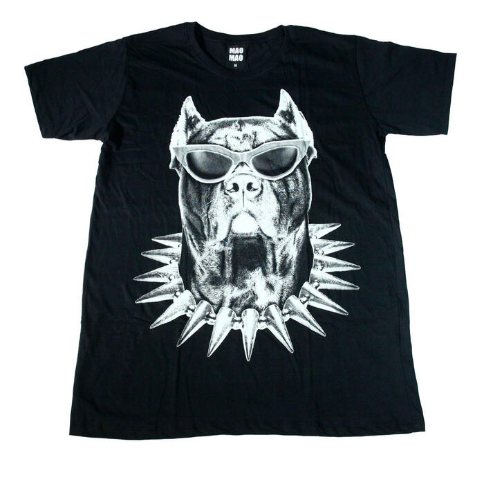 乐天商城 - 【送料無料】MAO MAO コットンTシャツ ブラック メンズ 犬 ペット ボクサー犬 ヒップホップ ラッパー アニマル サングラス 仮装 愛犬家 ドッグ 散歩 ストリート系 おしゃれ クール プレゼント デザインTシャツ 半袖 M/L/XLサイズ
