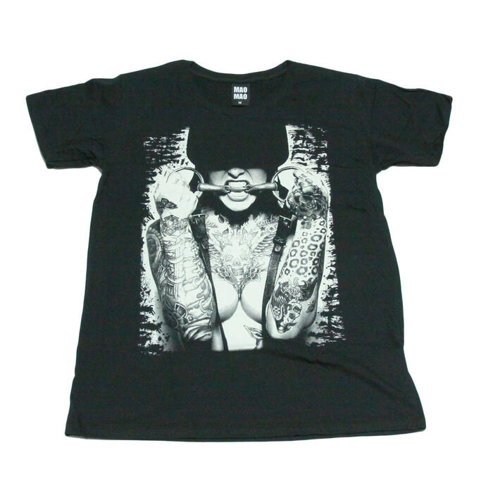 【送料無料】MAO MAO コットンTシャツ ブラック メンズ セクシーガール SM クラブ タトゥー ボンテージ サド マゾ フェチ ストリート系 おしゃれ クール プレゼント デザインTシャツ 半袖 M/L/XLサイズ
