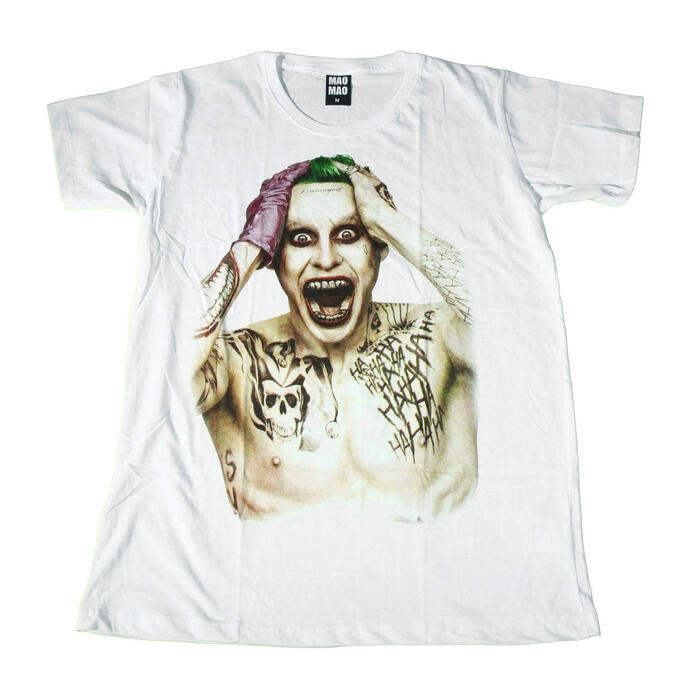 【送料無料】MAO MAO 映画 スーサイドスクワッド JOKER コットンTシャツ ホワイト メンズ Tシャツ ジョーカー ジャレットレコ アメリカ アメコミ ハリウッド ハーレイクイン おしゃれ ストリート系 クール 半袖 M/L/XLサイズ