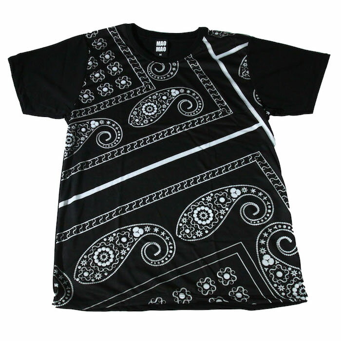 乐天商城 - 【送料無料】MAO MAO プリントTシャツ ブラック メンズ ペイズリー柄 デザイン 総柄 ダンス ダンス スクール フェス ライブ スケーター スケートボード カワイイ おしゃれ ストリート系 カッコイイ クール インナー 柄物 半袖 M/L/XLサイズ